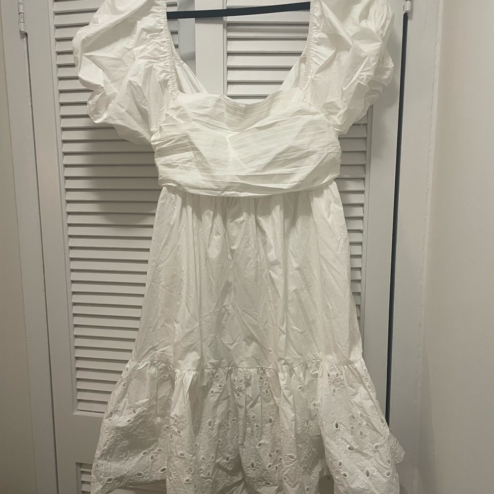 White Linen Blend Tie Back Bow Dress